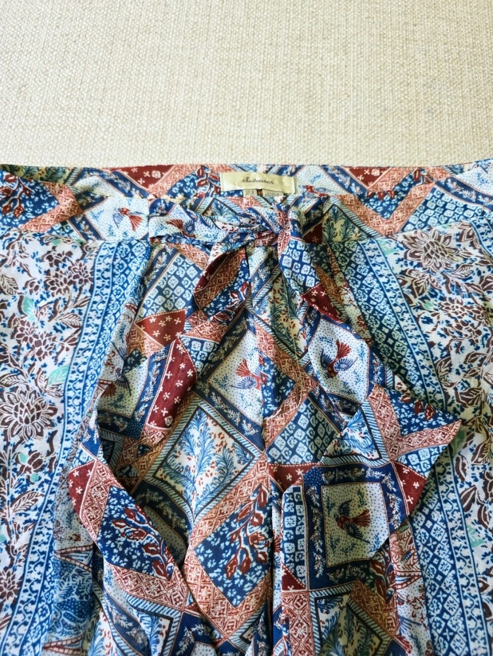 Anthropologie Elevenses Seaflower Wide Leg Pants Blue Motif Belted Size 2 Boho - Picture 6 of 9
